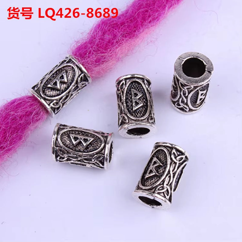 10Pcs 24 Designs Viking Runes Set Loose Beads Spacer Beads Fit Beards or Hair TIWAZ TYR Sol Rune Odal Futhark Rune DIY Jewelry