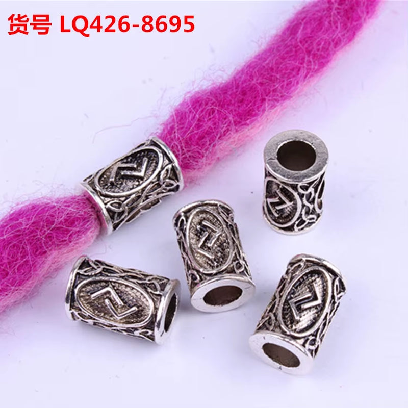 10Pcs 24 Designs Viking Runes Set Loose Beads Spacer Beads Fit Beards or Hair TIWAZ TYR Sol Rune Odal Futhark Rune DIY Jewelry
