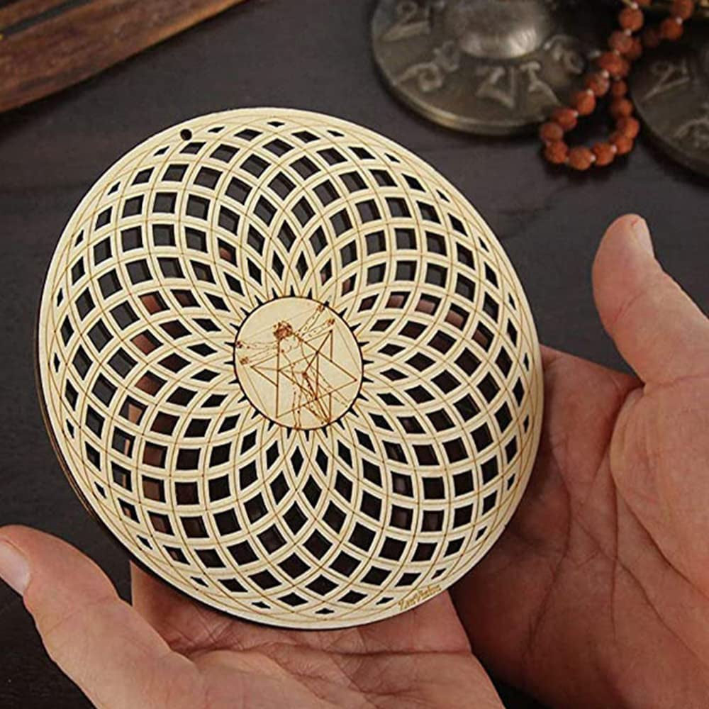 Chakras Wall Decor Sacred Geometry Wall Art Set Lotus Flower of Life Crystal Grid Wooden Islamic Art Symbol Meditation Decor Yoga Spiritual Decor Housewarming Gift Pooja Items Hamsa Wall Decor (8 Pcs)