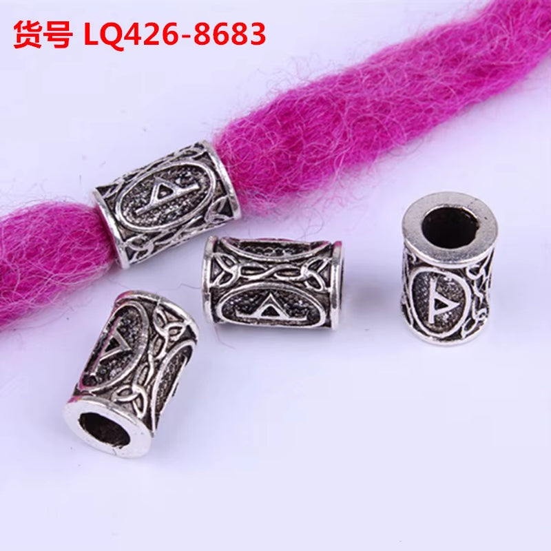 10Pcs 24 Designs Viking Runes Set Loose Beads Spacer Beads Fit Beards or Hair TIWAZ TYR Sol Rune Odal Futhark Rune DIY Jewelry