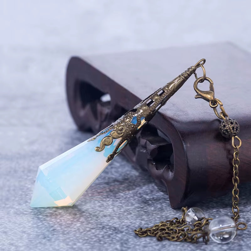 High Quality Natural Stone Pendulum for Dowsing Quartz Opalite Opal Pendulos Sacred Geometry Healing Crystals Pendant Jewelry