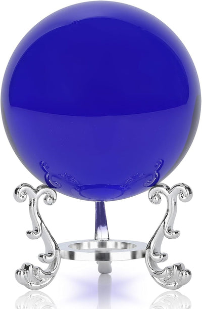 Crystal Blue Crystal Ball with Silver Crystal Ball Bracket and Gift Box for Decorative Ball, Photography Sphere, Lensball, Gazing Divination, Fortune Telling Ball (Blue, 60MM)