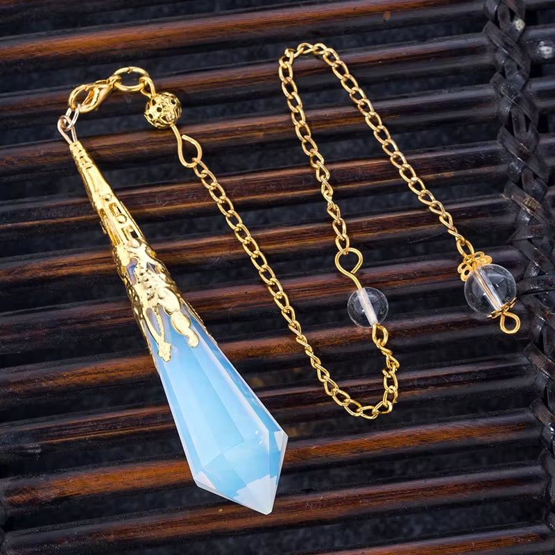 High Quality Natural Stone Pendulum for Dowsing Quartz Opalite Opal Pendulos Sacred Geometry Healing Crystals Pendant Jewelry