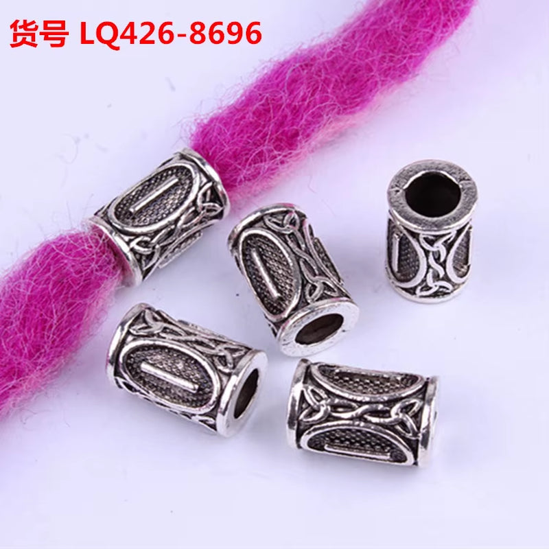10Pcs 24 Designs Viking Runes Set Loose Beads Spacer Beads Fit Beards or Hair TIWAZ TYR Sol Rune Odal Futhark Rune DIY Jewelry