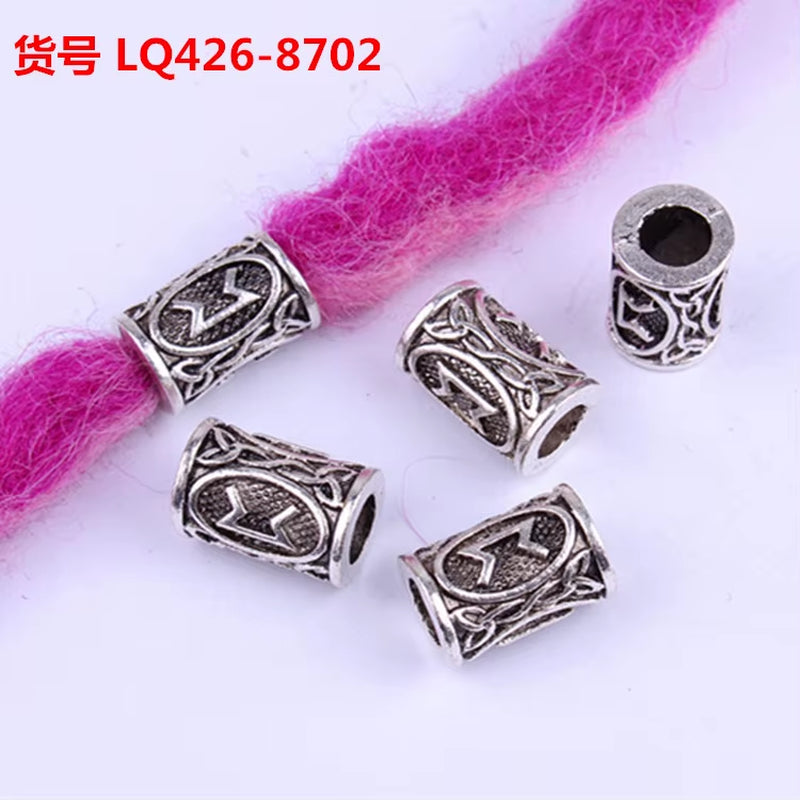 10Pcs 24 Designs Viking Runes Set Loose Beads Spacer Beads Fit Beards or Hair TIWAZ TYR Sol Rune Odal Futhark Rune DIY Jewelry