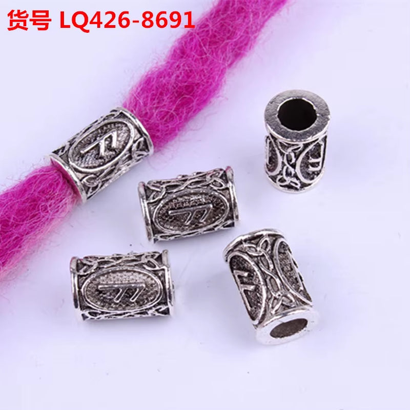 10Pcs 24 Designs Viking Runes Set Loose Beads Spacer Beads Fit Beards or Hair TIWAZ TYR Sol Rune Odal Futhark Rune DIY Jewelry