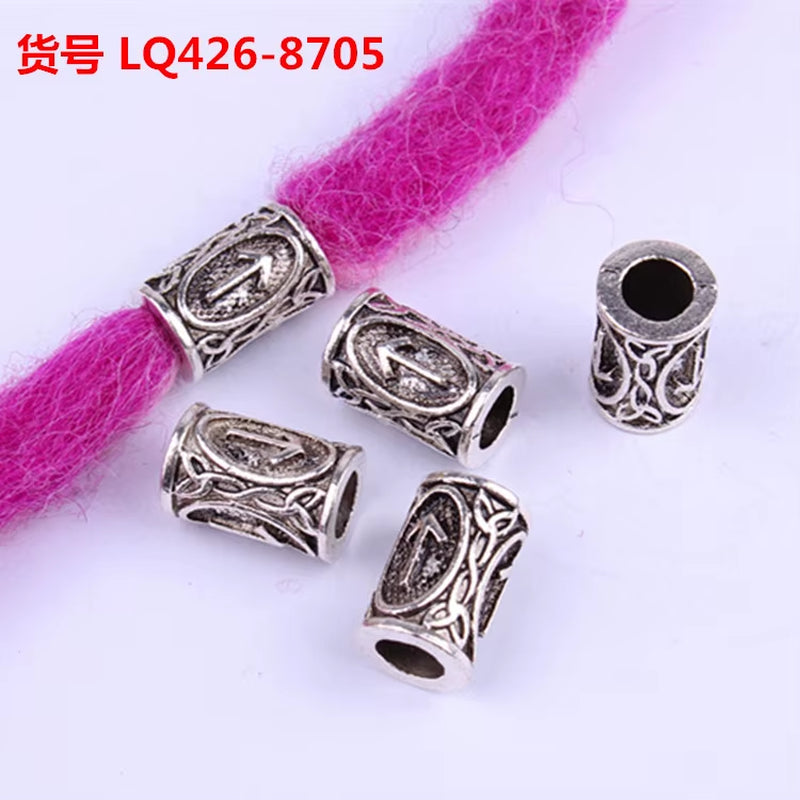 10Pcs 24 Designs Viking Runes Set Loose Beads Spacer Beads Fit Beards or Hair TIWAZ TYR Sol Rune Odal Futhark Rune DIY Jewelry