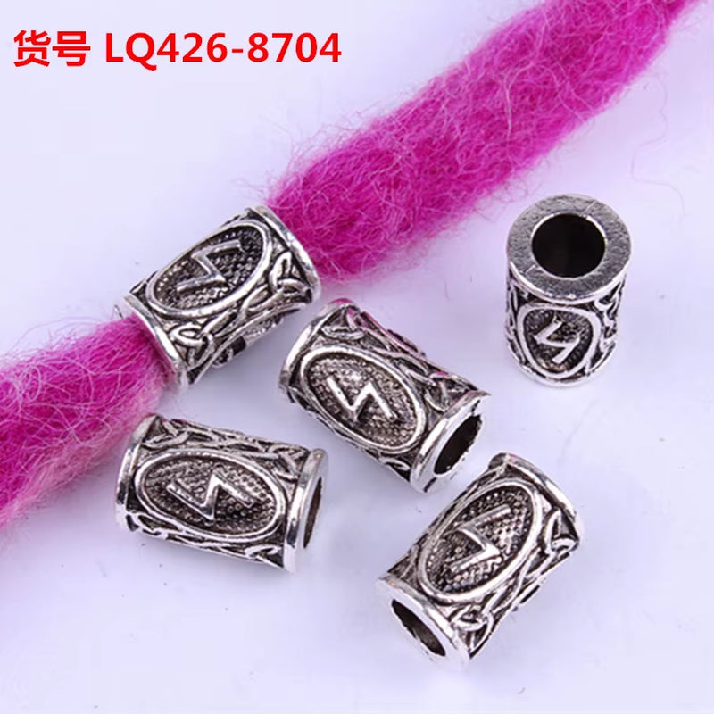 10Pcs 24 Designs Viking Runes Set Loose Beads Spacer Beads Fit Beards or Hair TIWAZ TYR Sol Rune Odal Futhark Rune DIY Jewelry