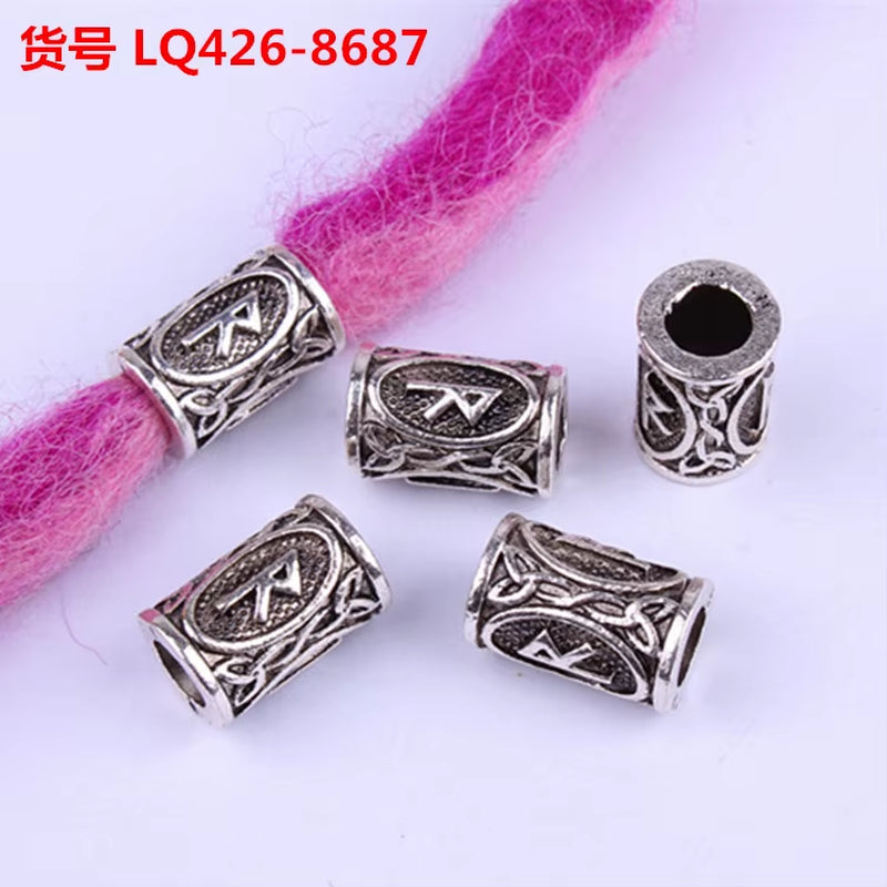 10Pcs 24 Designs Viking Runes Set Loose Beads Spacer Beads Fit Beards or Hair TIWAZ TYR Sol Rune Odal Futhark Rune DIY Jewelry