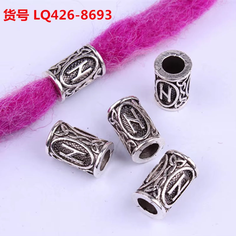 10Pcs 24 Designs Viking Runes Set Loose Beads Spacer Beads Fit Beards or Hair TIWAZ TYR Sol Rune Odal Futhark Rune DIY Jewelry