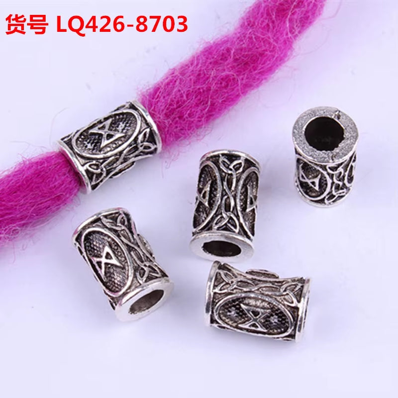 10Pcs 24 Designs Viking Runes Set Loose Beads Spacer Beads Fit Beards or Hair TIWAZ TYR Sol Rune Odal Futhark Rune DIY Jewelry