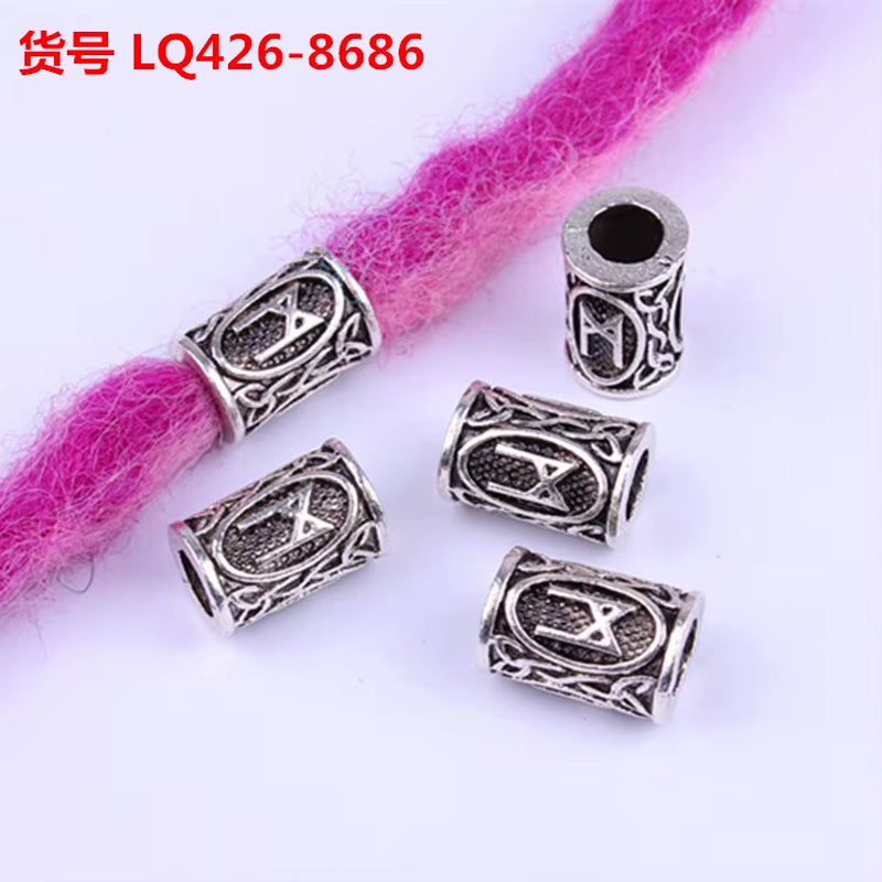 10Pcs 24 Designs Viking Runes Set Loose Beads Spacer Beads Fit Beards or Hair TIWAZ TYR Sol Rune Odal Futhark Rune DIY Jewelry
