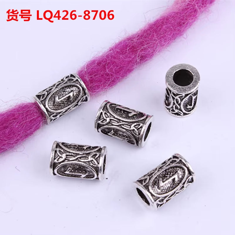 10Pcs 24 Designs Viking Runes Set Loose Beads Spacer Beads Fit Beards or Hair TIWAZ TYR Sol Rune Odal Futhark Rune DIY Jewelry