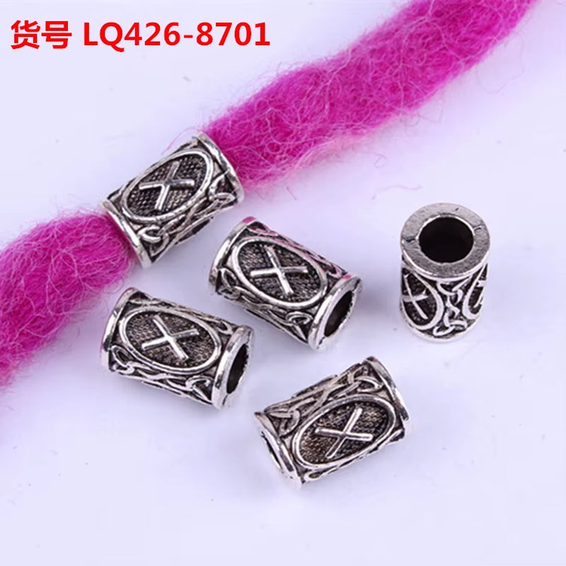10Pcs 24 Designs Viking Runes Set Loose Beads Spacer Beads Fit Beards or Hair TIWAZ TYR Sol Rune Odal Futhark Rune DIY Jewelry