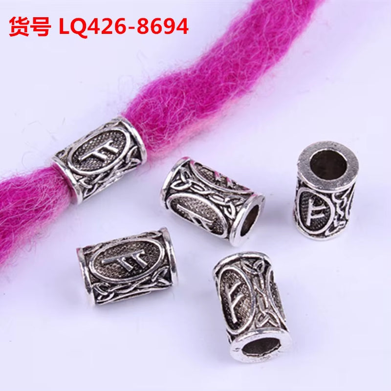 10Pcs 24 Designs Viking Runes Set Loose Beads Spacer Beads Fit Beards or Hair TIWAZ TYR Sol Rune Odal Futhark Rune DIY Jewelry