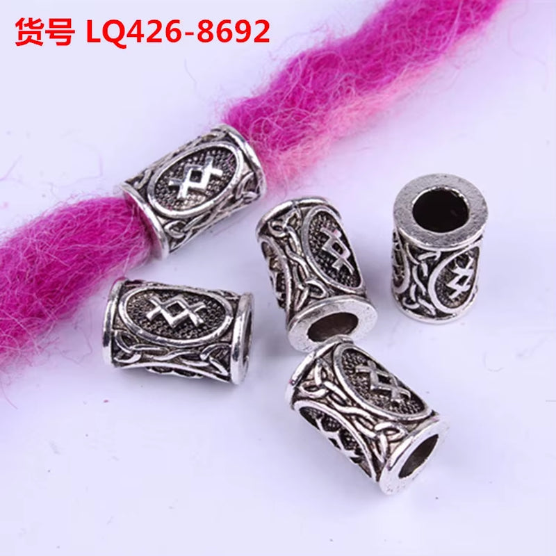 10Pcs 24 Designs Viking Runes Set Loose Beads Spacer Beads Fit Beards or Hair TIWAZ TYR Sol Rune Odal Futhark Rune DIY Jewelry