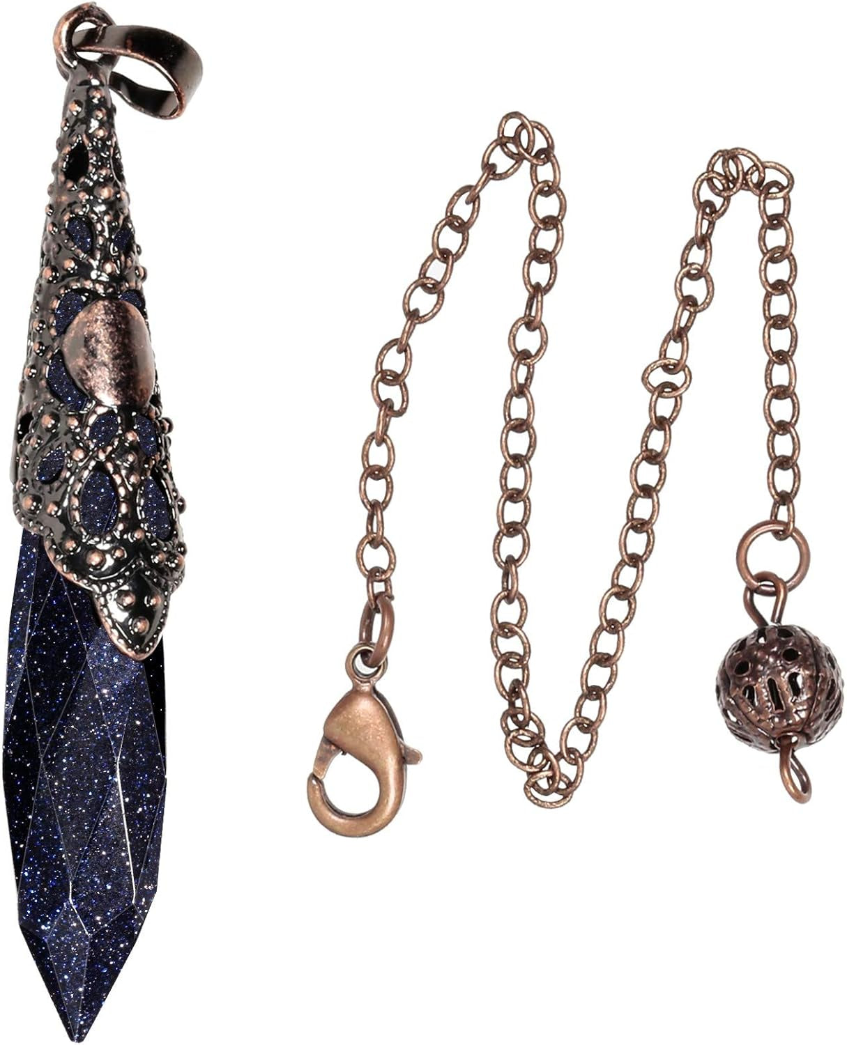 Reiki Healing Crystal Stones Dowsing Pendulum for Divination Wicca Balancing Pointed Pendant Pendulum with Chain 7"