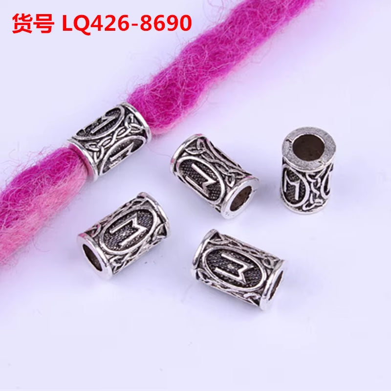 10Pcs 24 Designs Viking Runes Set Loose Beads Spacer Beads Fit Beards or Hair TIWAZ TYR Sol Rune Odal Futhark Rune DIY Jewelry