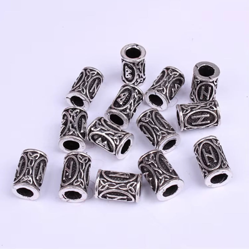 10Pcs 24 Designs Viking Runes Set Loose Beads Spacer Beads Fit Beards or Hair TIWAZ TYR Sol Rune Odal Futhark Rune DIY Jewelry