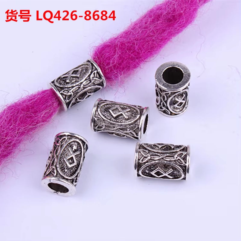 10Pcs 24 Designs Viking Runes Set Loose Beads Spacer Beads Fit Beards or Hair TIWAZ TYR Sol Rune Odal Futhark Rune DIY Jewelry