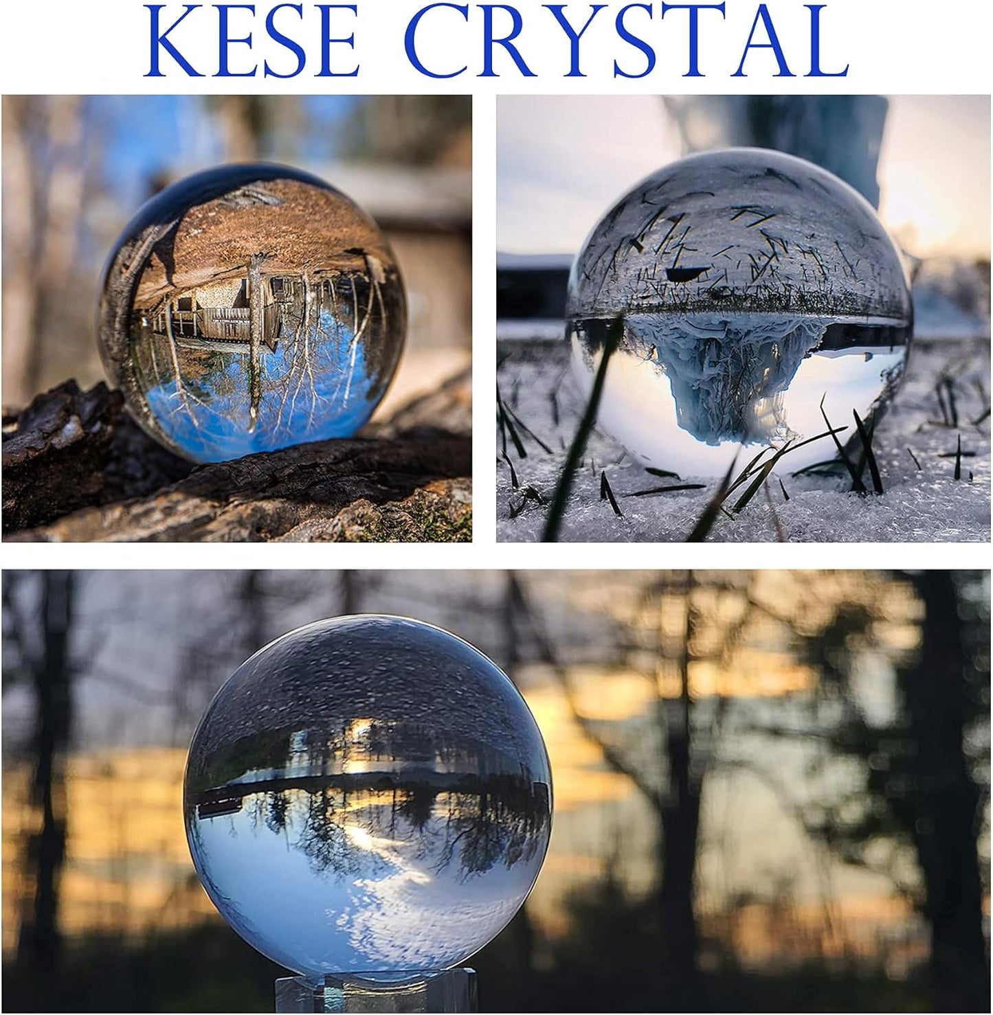 Crystal Blue Crystal Ball with Silver Crystal Ball Bracket and Gift Box for Decorative Ball, Photography Sphere, Lensball, Gazing Divination, Fortune Telling Ball (Blue, 60MM)