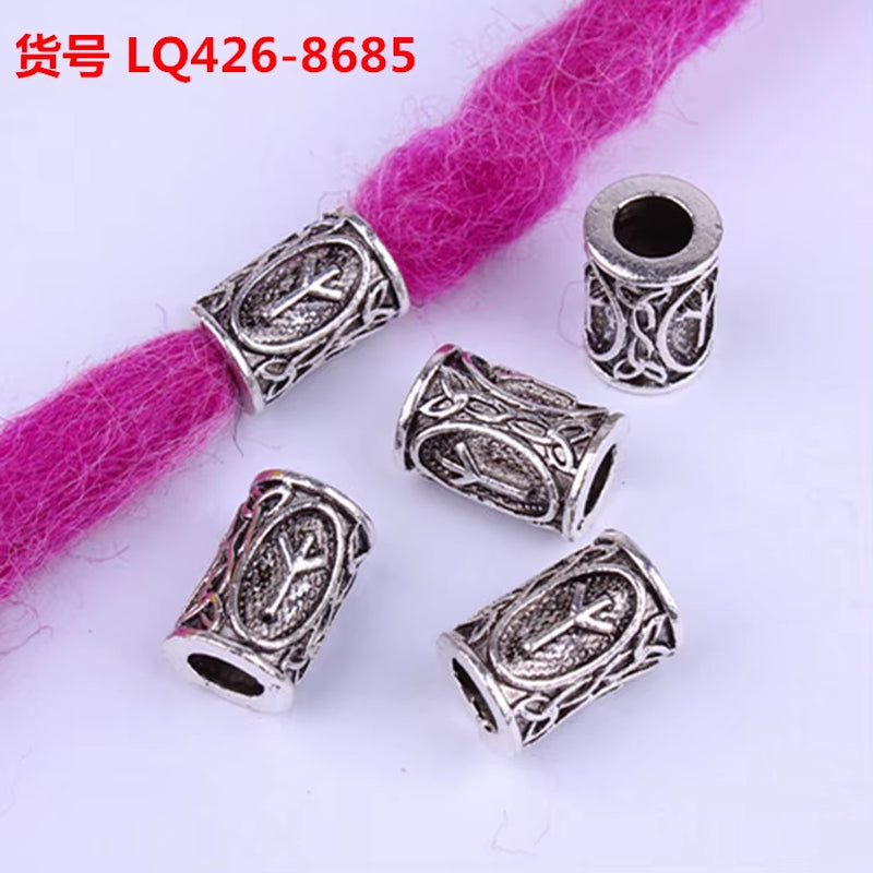 10Pcs 24 Designs Viking Runes Set Loose Beads Spacer Beads Fit Beards or Hair TIWAZ TYR Sol Rune Odal Futhark Rune DIY Jewelry