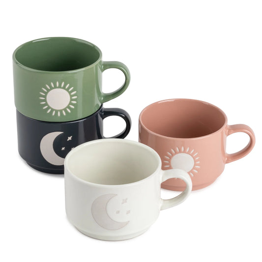 Stackable Ceramic Celestial Coffee Mug, 11 Fl Oz, 4-Pack