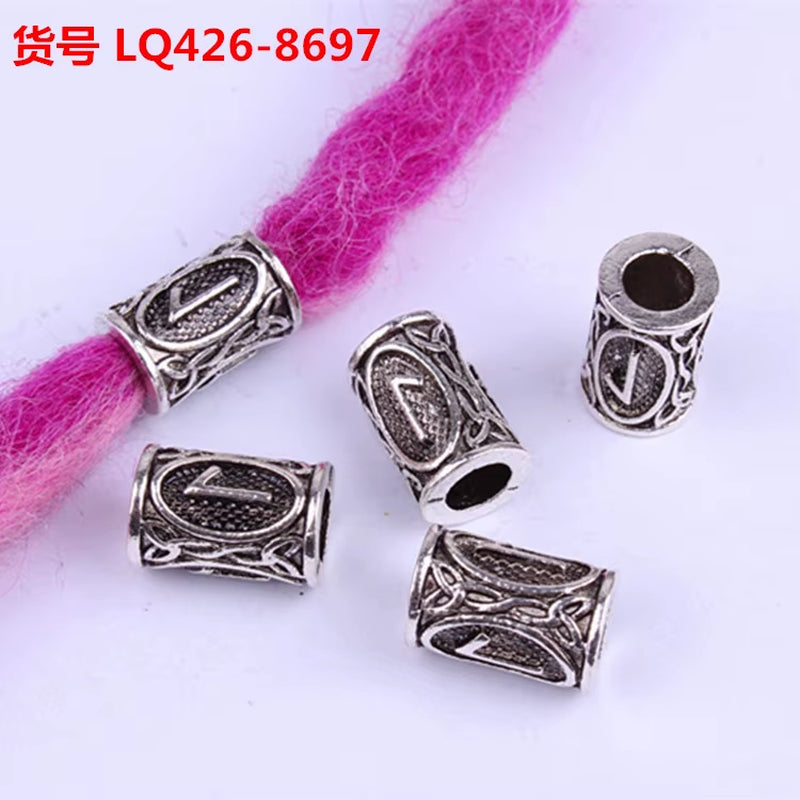 10Pcs 24 Designs Viking Runes Set Loose Beads Spacer Beads Fit Beards or Hair TIWAZ TYR Sol Rune Odal Futhark Rune DIY Jewelry
