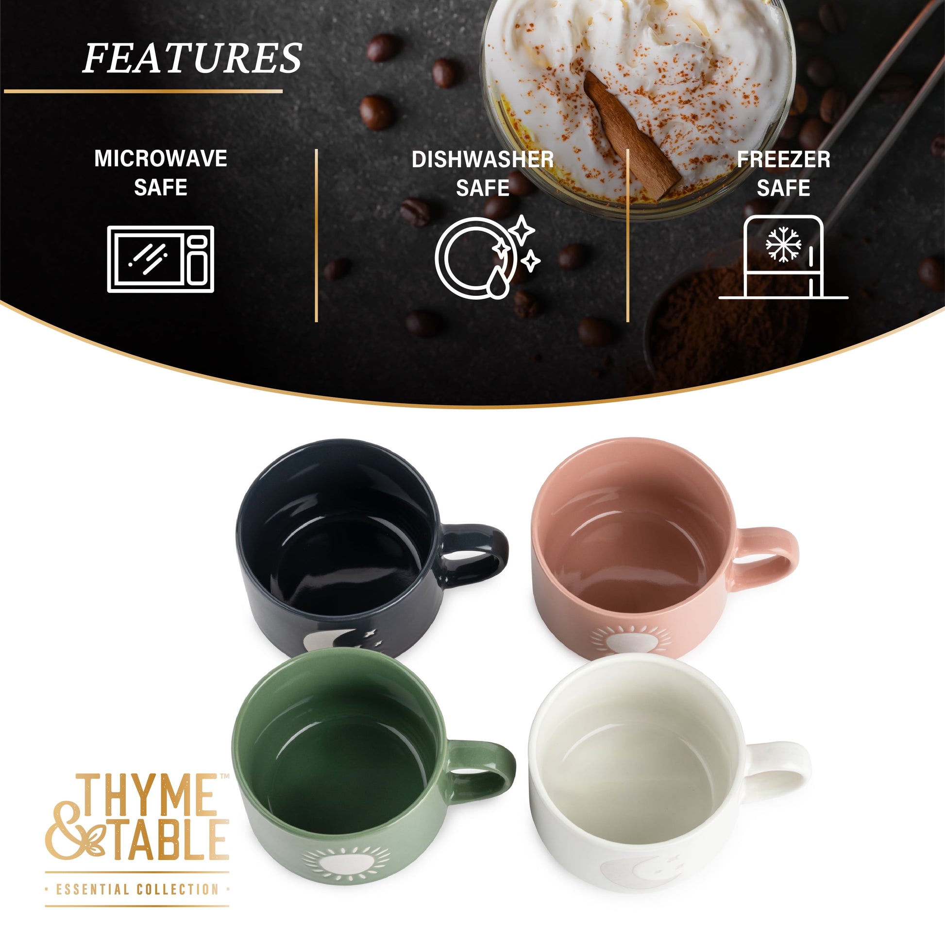 Stackable Ceramic Celestial Coffee Mug, 11 Fl Oz, 4-Pack