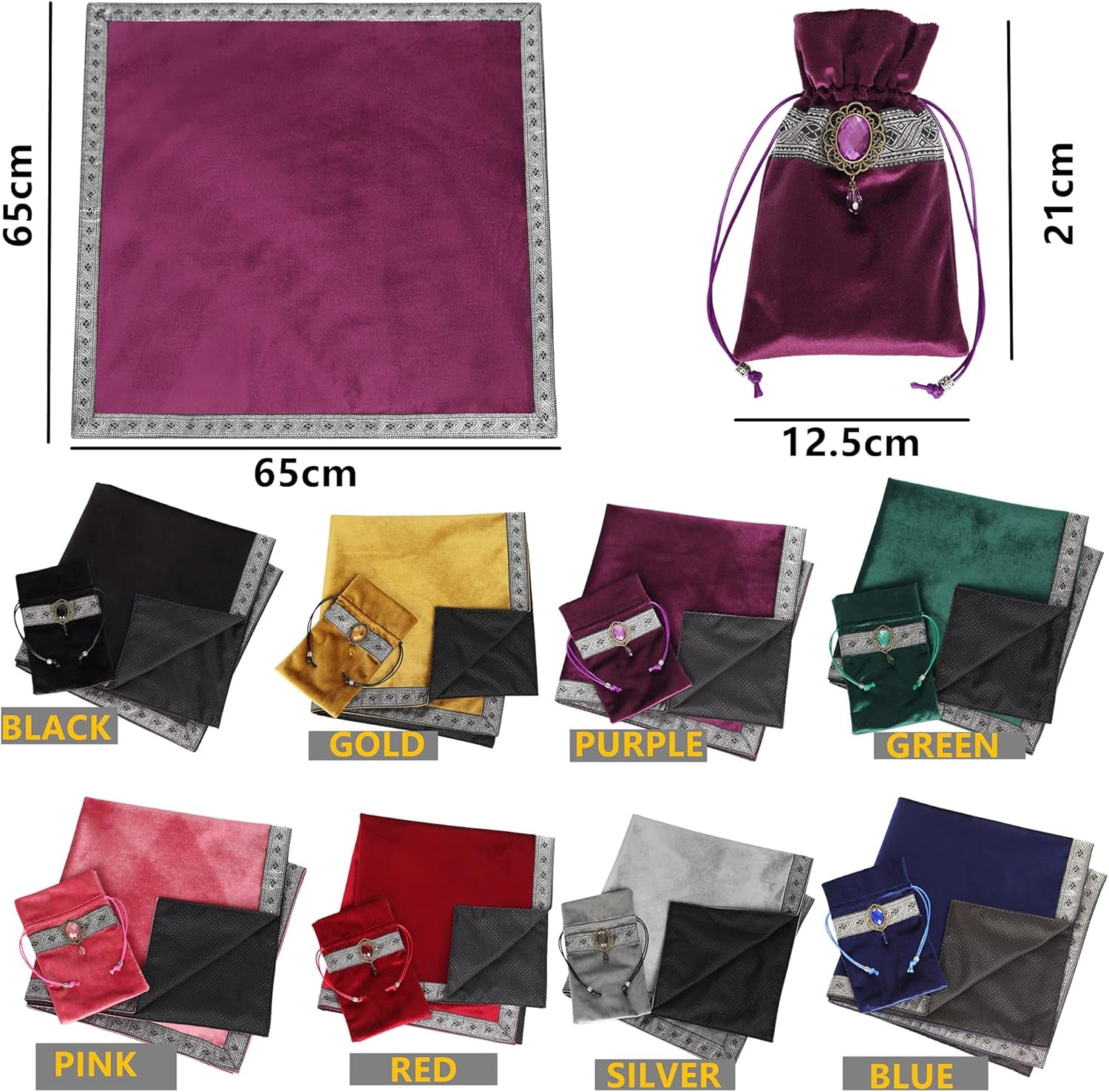 Tarot Cards Bag Tablecloth Table Altar Cloth Witchcraft Astrology Divination Non-Slip Mat Square 25.6 * 25.6 Inch (Purple)