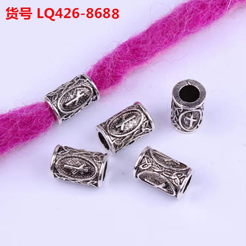 10Pcs 24 Designs Viking Runes Set Loose Beads Spacer Beads Fit Beards or Hair TIWAZ TYR Sol Rune Odal Futhark Rune DIY Jewelry