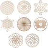Chakras Wall Decor Sacred Geometry Wall Art Set Lotus Flower of Life Crystal Grid Wooden Islamic Art Symbol Meditation Decor Yoga Spiritual Decor Housewarming Gift Pooja Items Hamsa Wall Decor (8 Pcs)