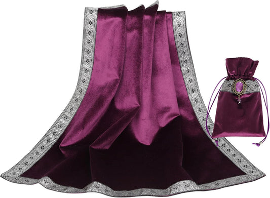Tarot Cards Bag Tablecloth Table Altar Cloth Witchcraft Astrology Divination Non-Slip Mat Square 25.6 * 25.6 Inch (Purple)
