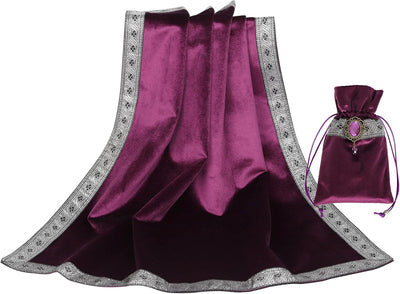 Tarot Cards Bag Tablecloth Table Altar Cloth Witchcraft Astrology Divination Non-Slip Mat Square 25.6 * 25.6 Inch (Purple)