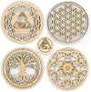 5.31" Sacred Geometry Wall Art 4 PCS Set, (The Eye of Horus, the Flower of Life, the Tree of Life, Metatron'S Cube) Crystal Grid Meditation Chakra Wooden Wall Art Yoga Decor Spiritual Gifts