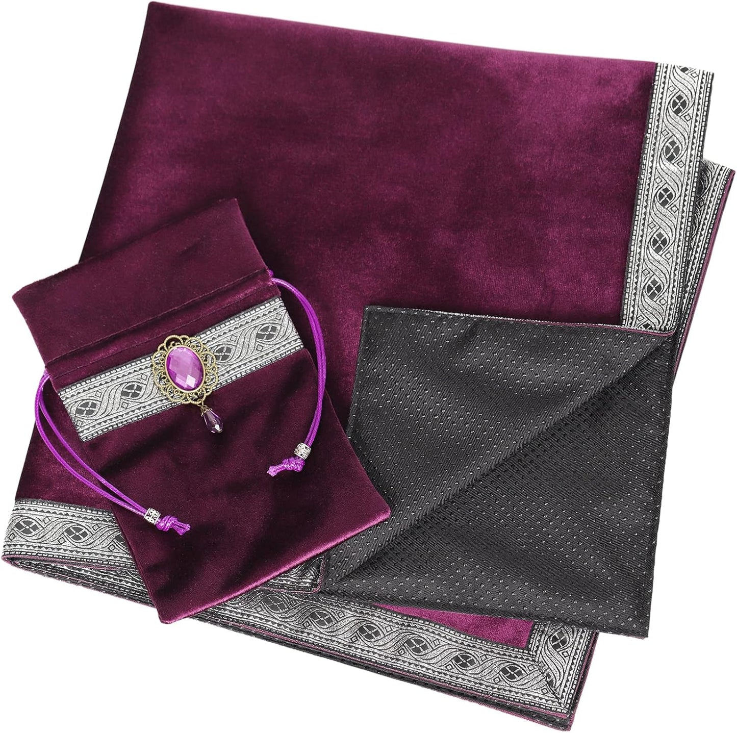Tarot Cards Bag Tablecloth Table Altar Cloth Witchcraft Astrology Divination Non-Slip Mat Square 25.6 * 25.6 Inch (Purple)